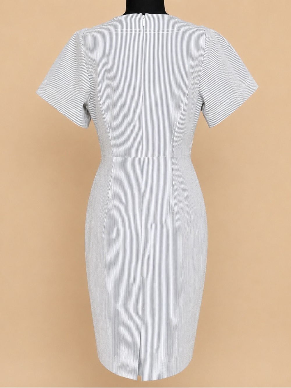 J.Crew Blue White Pinstripe Sheath Dress Cotton Blend Size 14 - Picture 5 of 9